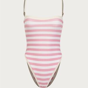 size L, 1 bathing suit from Same. Pretty pink striped,unworn